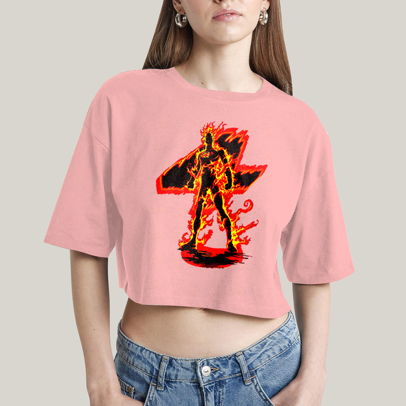 Cropped Oversized Algodão Unissex T shirt Quarteto Fantástico Tocha Humana 4
