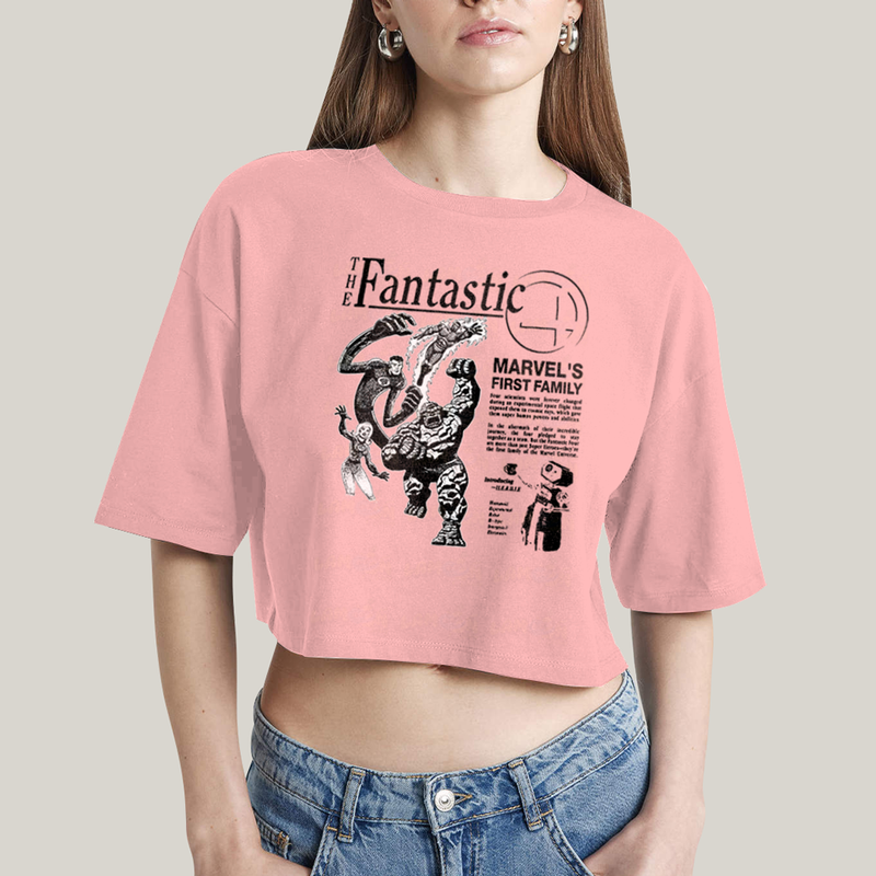Cropped Oversized Algodão Unissex T shirt The Fantastic Four First Family