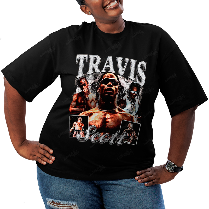 Camiseta Plus Size Algodão T shirt Travis Scott Prateado