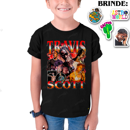 Camiseta Infantil Algodão Travis Scott Red