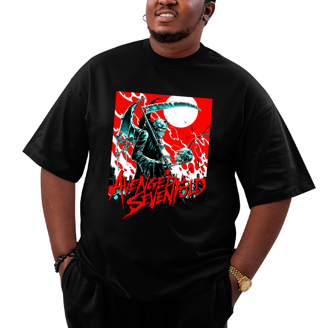 Camiseta Plus Size Avenged Seven Fold Caveira Error