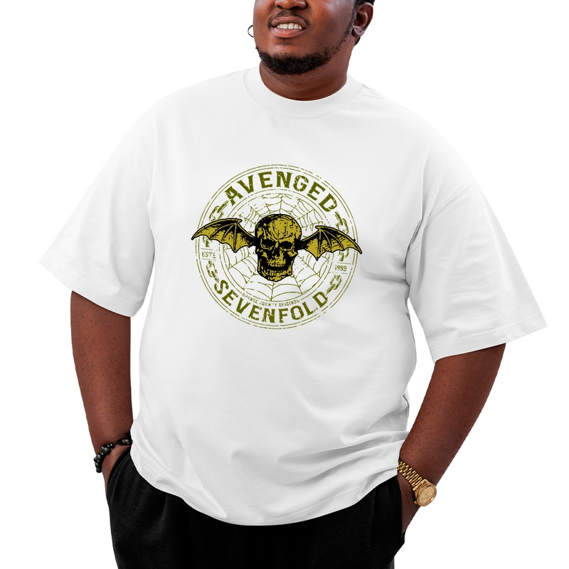 Camiseta Plus Size Avenged Seven Fold Caveira Logo Dourado