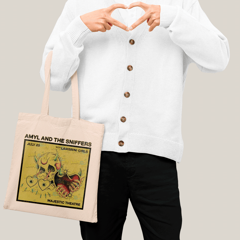 Sacola Ecobag Bolsa 38X40 Algodão- Amyl And The Sniffers Coração Chifrudo