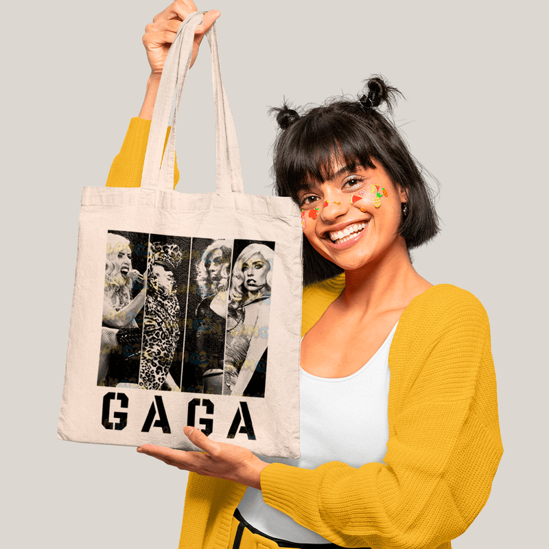 Sacola Ecobag Bolsa 38X40 Algodão- Lady Gaga Black White