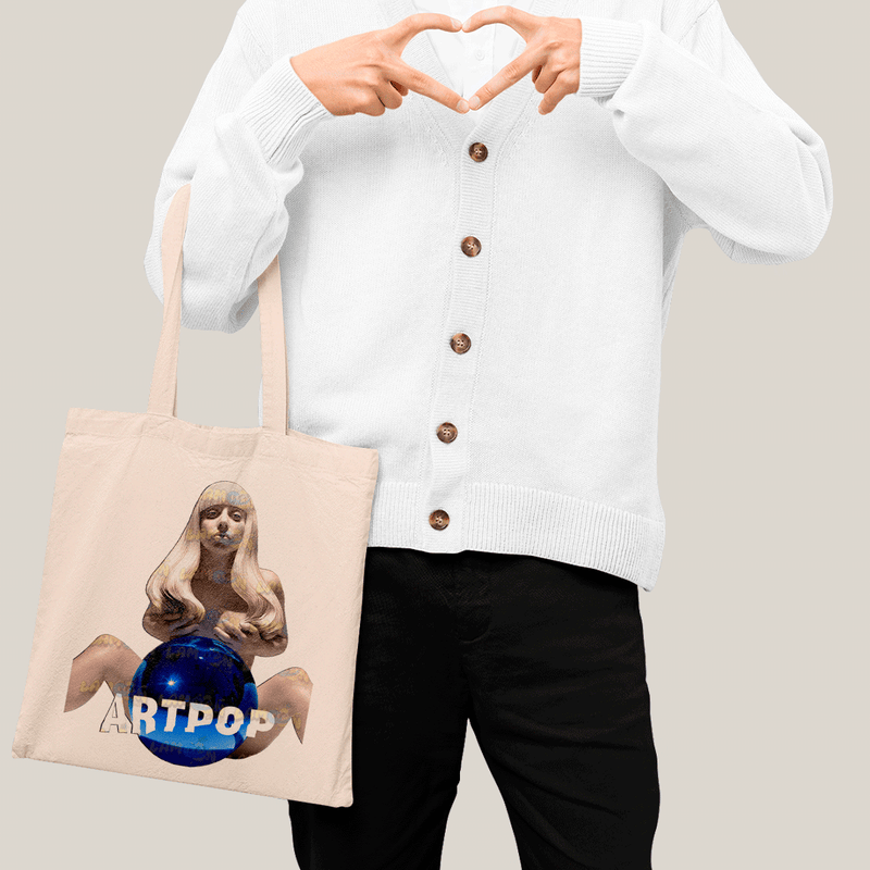 Sacola Ecobag Bolsa 38X40 Algodão- Lady Gaga Bola Azul