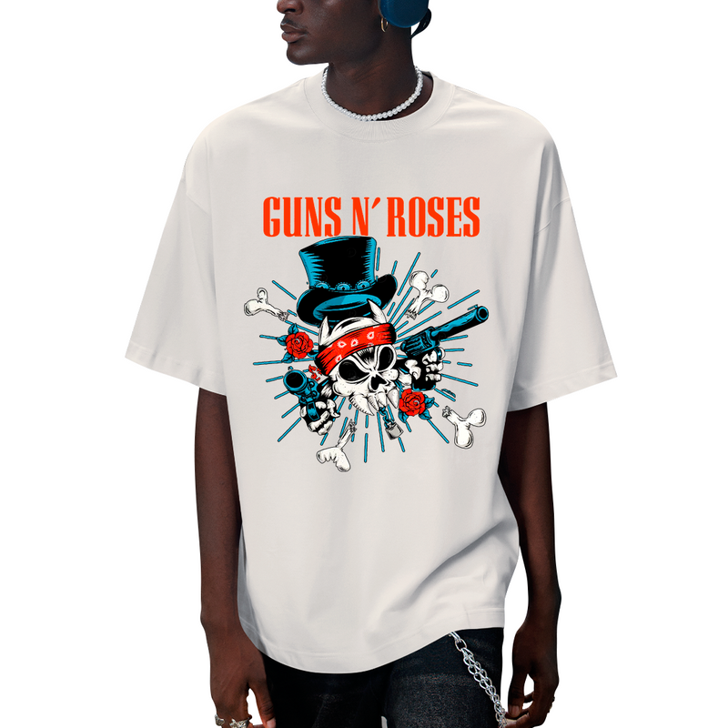 Camiseta Algodão Roses Banda Caveira Gun