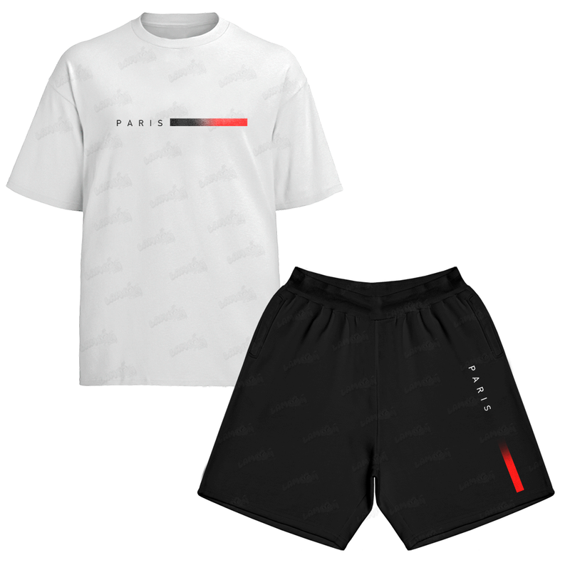 Kit Camiseta e Bermuda Moletom Paris Red and Black