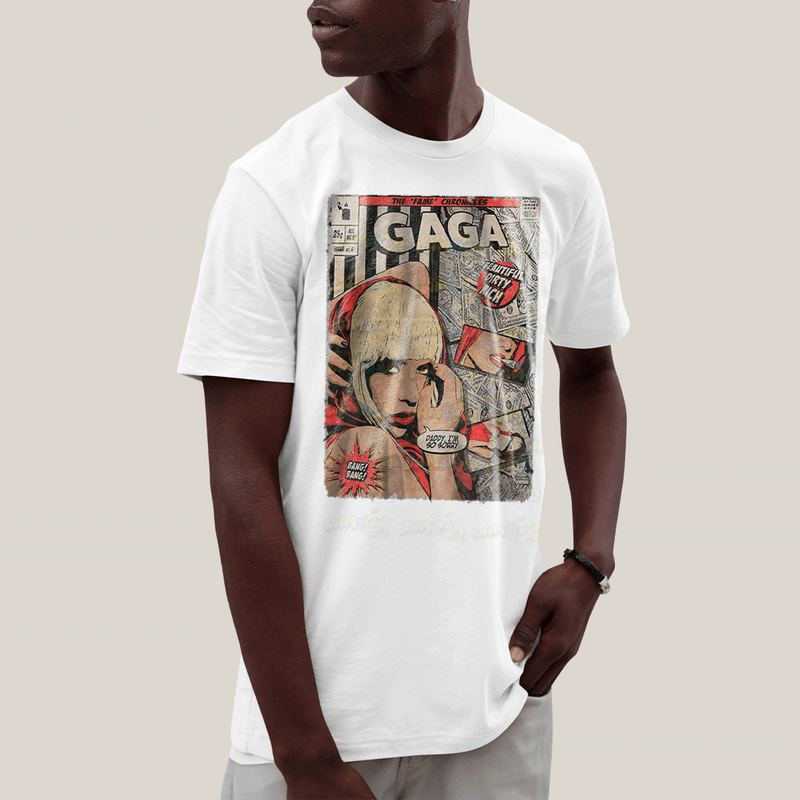 Camiseta Algodão Unissex T shirt- Lady Gaga Capa de HQ