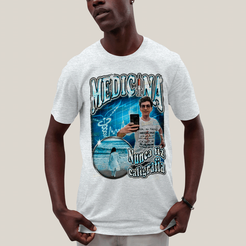 Camiseta Algodão Unissex T shirt- Medicina Nunca Fiz Caligrafia-