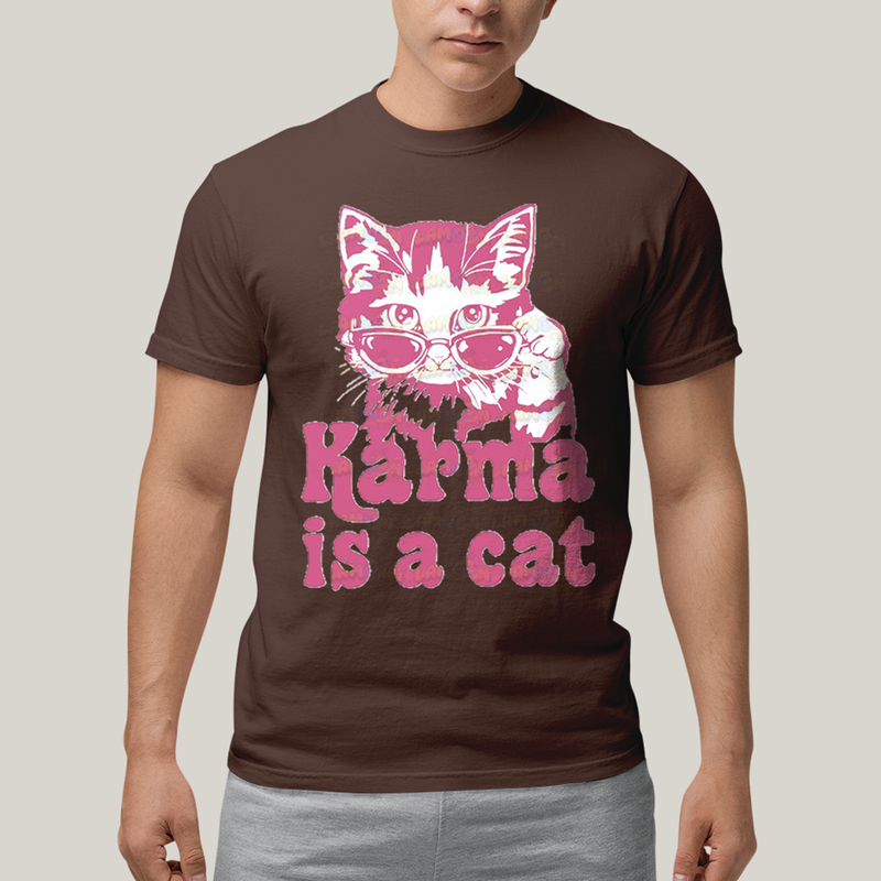 Camiseta Algodão Unissex T shirt Karma Is a Cat Pink