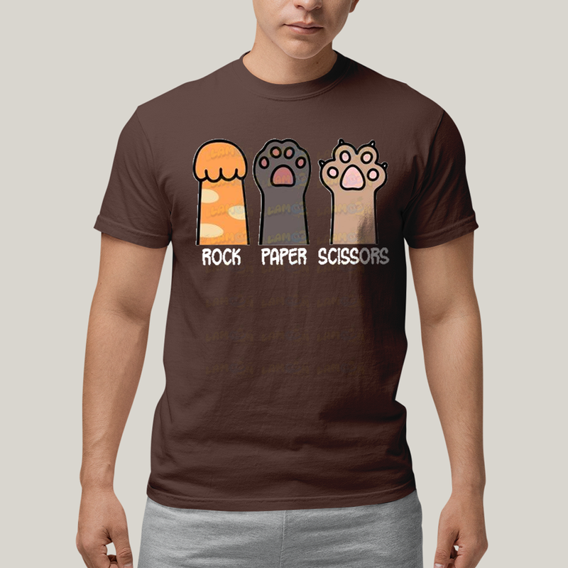 Camiseta Algodão Unissex T shirt Gato Rock Paper Scissors