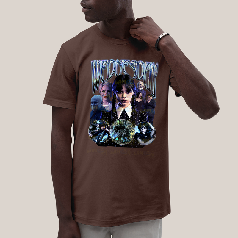 Camiseta Algodão Unissex T shirt Wandinha Wednesday Blue