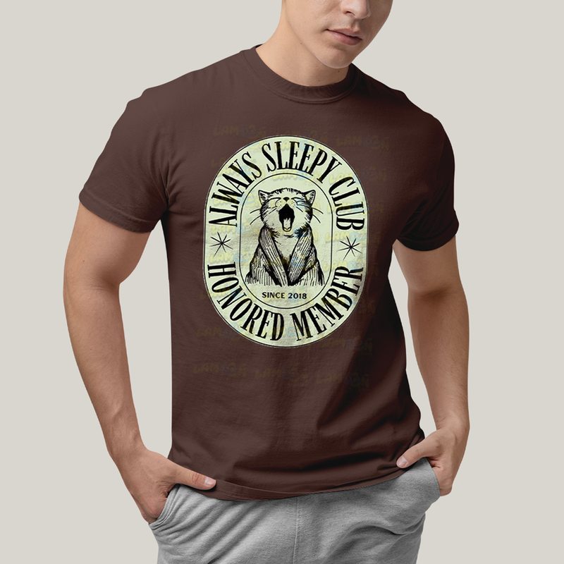 Camiseta Algodão Unissex T shirt Gato Membro Honrado do Clube Sempre Sonolento