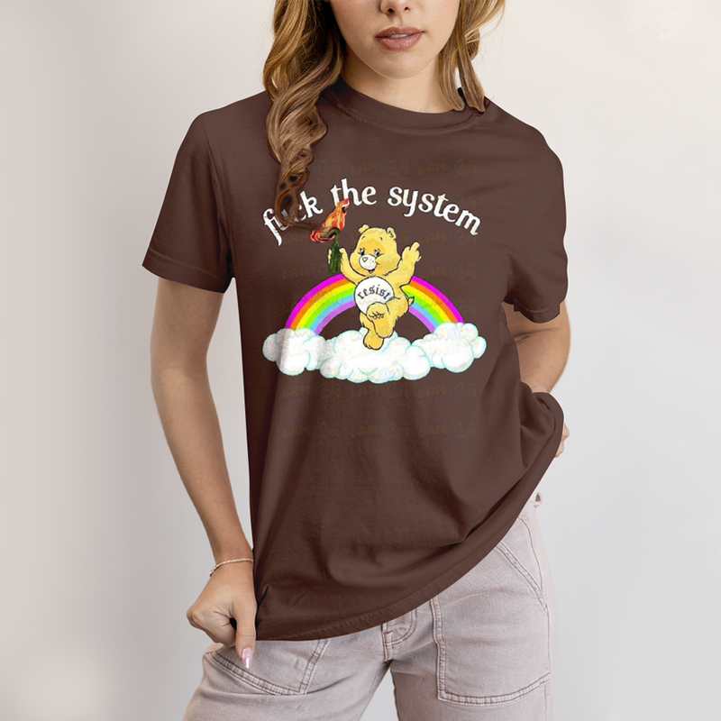 Camiseta Algodão Unissex T shirt Ursinho Fuck The System