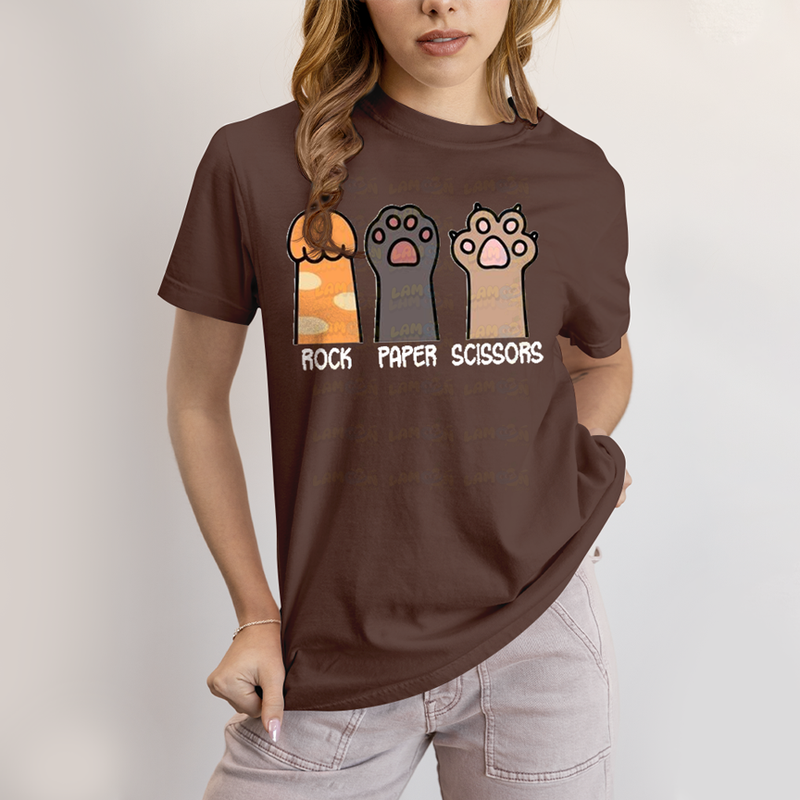 Camiseta Algodão Unissex T shirt Gato Rock Paper Scissors