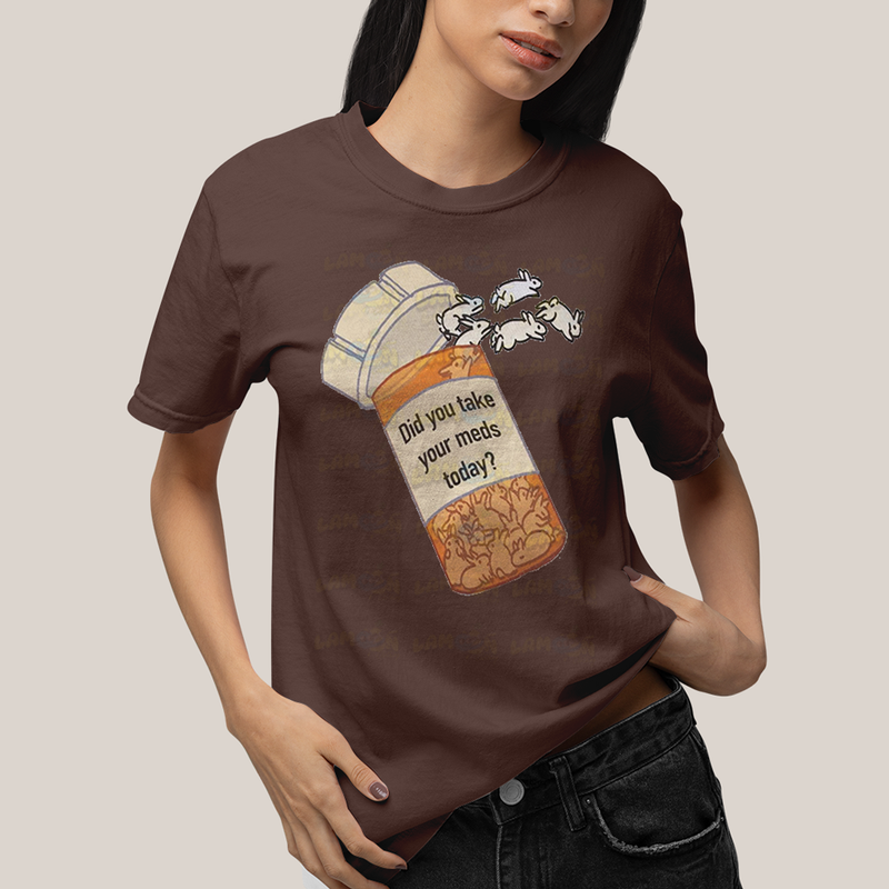 Camiseta Algodão Unissex T shirt Coelinhos Você Tomou Seus Remédios Hoje