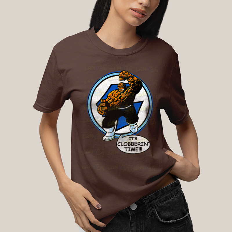 Camiseta Algodão Unissex T shirt Quarteto Fantástico O Coisa Tá na Hora do Pau