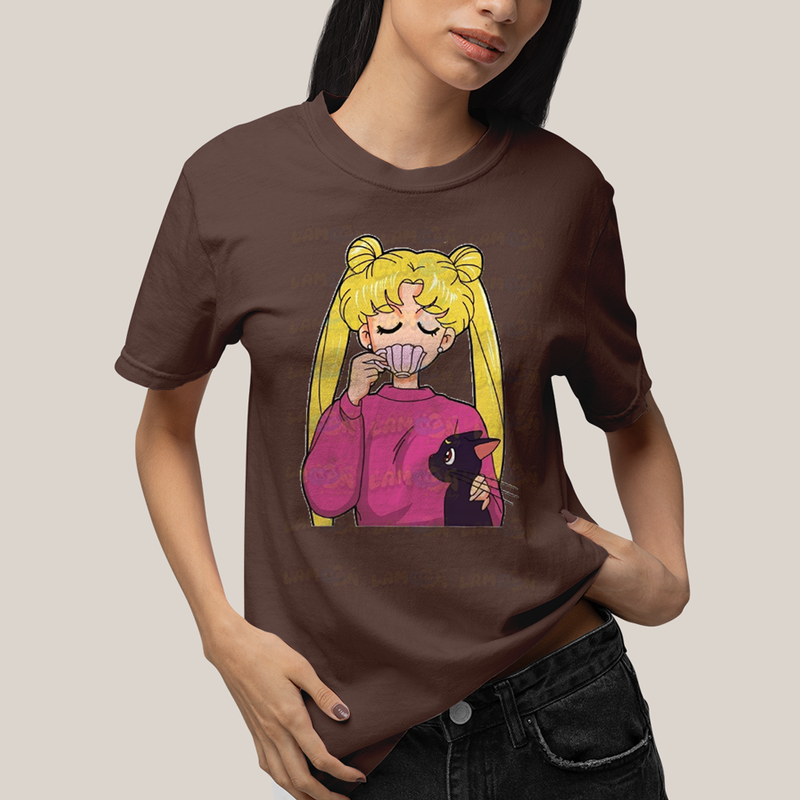 Camiseta Algodão Unissex T shirt Mulher Loira & Gatinho