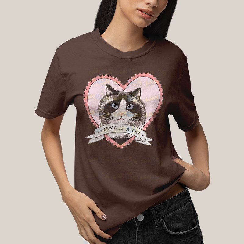 Camiseta Algodão Unissex T shirt Karma Is a Cat