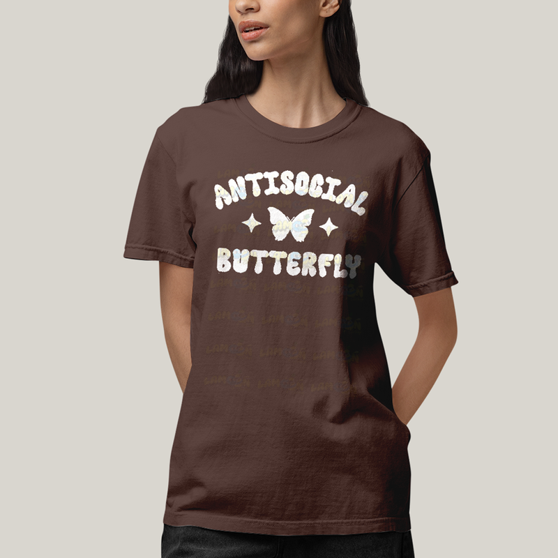 Camiseta Algodão Unissex T shirt Antisocial Butterfly