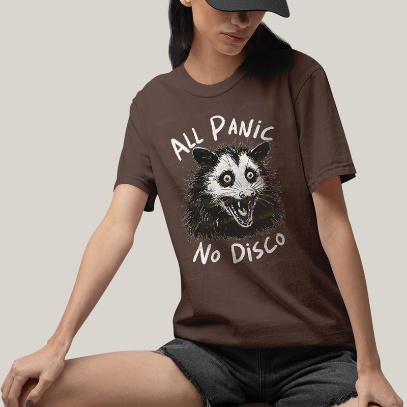 Camiseta Algodão Unissex T shirt All Panic No DIsco