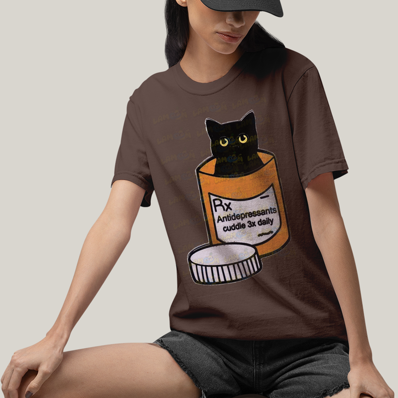 Camiseta Algodão Unissex T shirt Gato Antidepressants