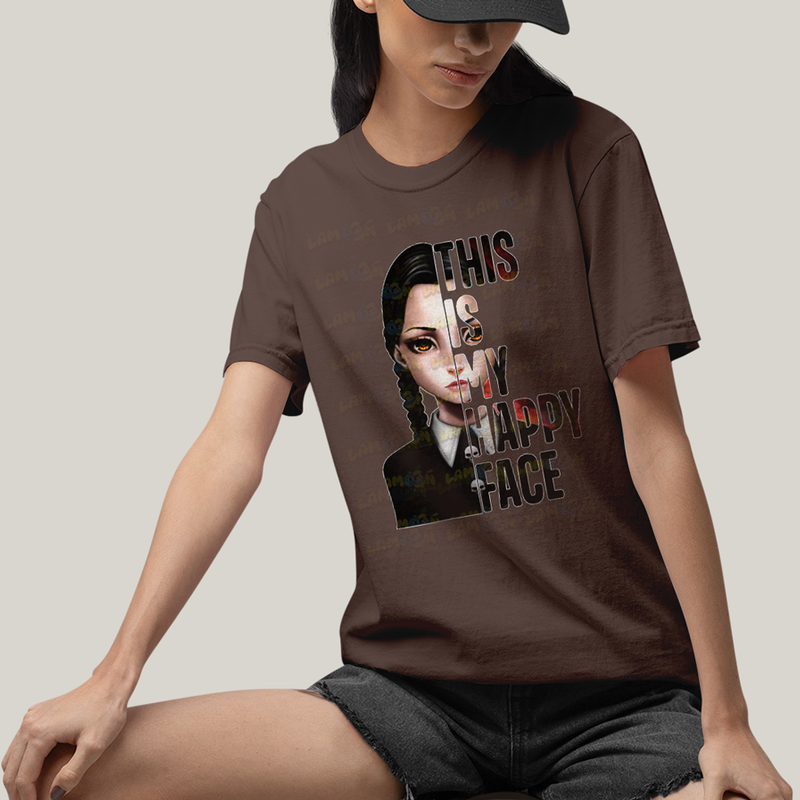 Camiseta Algodão Unissex T shirt Wandinha Essa é Minha Cara Feliz