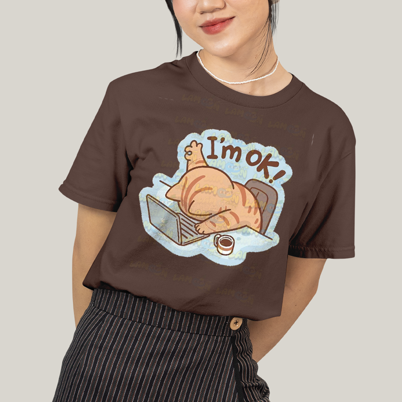 Camiseta Algodão Unissex T shirt Gato Eu Estou Bem Im Ok