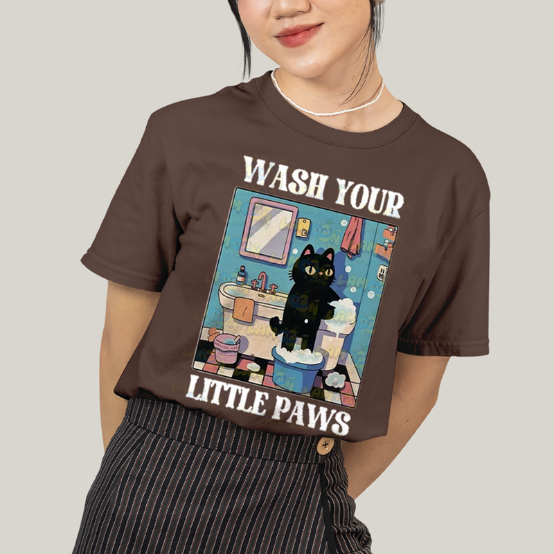 Camiseta Algodão Unissex T shirt Gatinho Lave Sua Patinhas