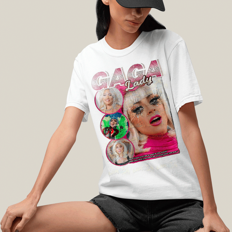 Camiseta Algodão Unissex T shirt- Lady Gaga Cantora Pink
