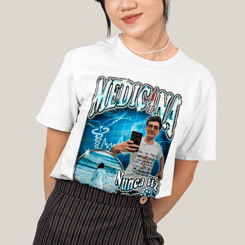 Camiseta Algodão Unissex T shirt- Medicina Nunca Fiz Caligrafia-