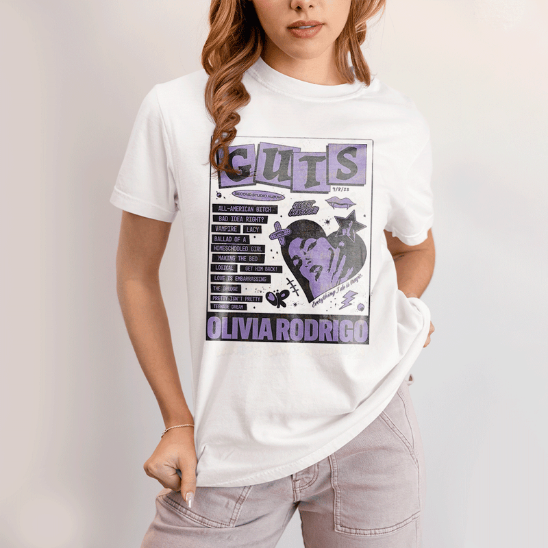 Camiseta Algodão Unissex T shirt Olivia Rodrigo Guts