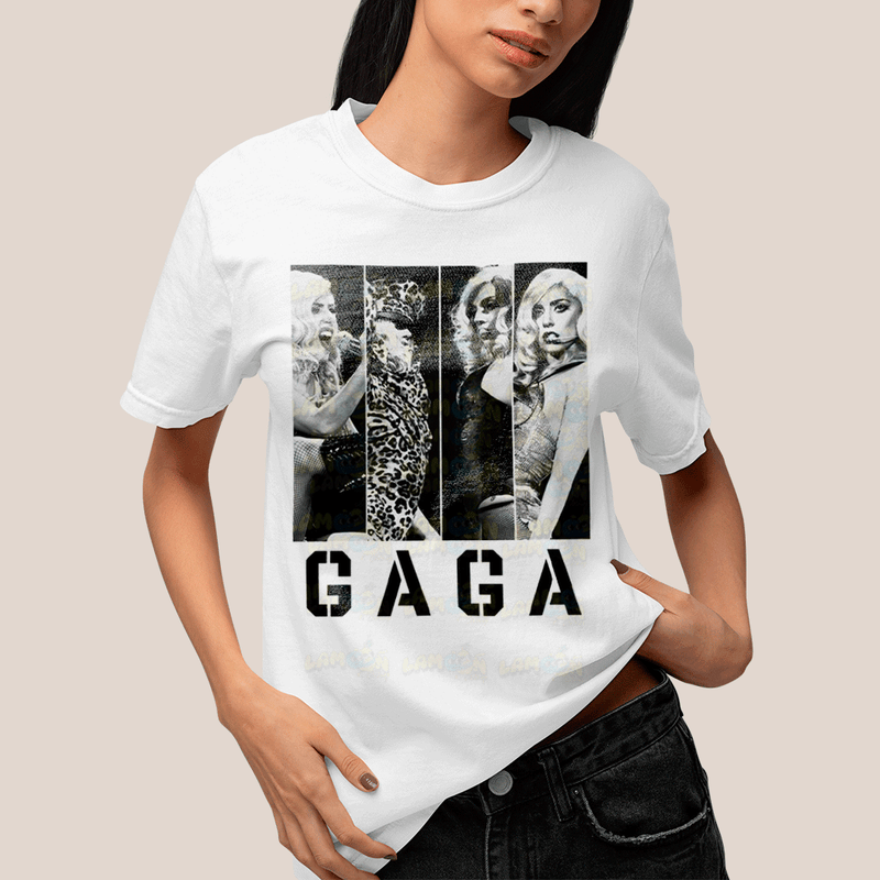Camiseta Algodão Unissex T shirt- Lady Gaga Black White