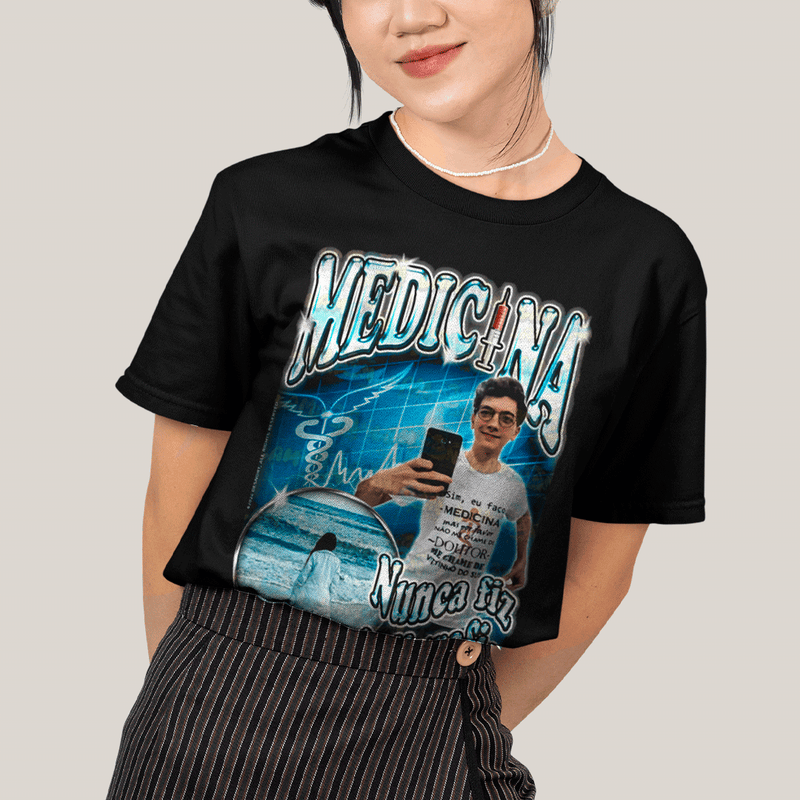 Camiseta Algodão Unissex T shirt- Medicina Nunca Fiz Caligrafia-