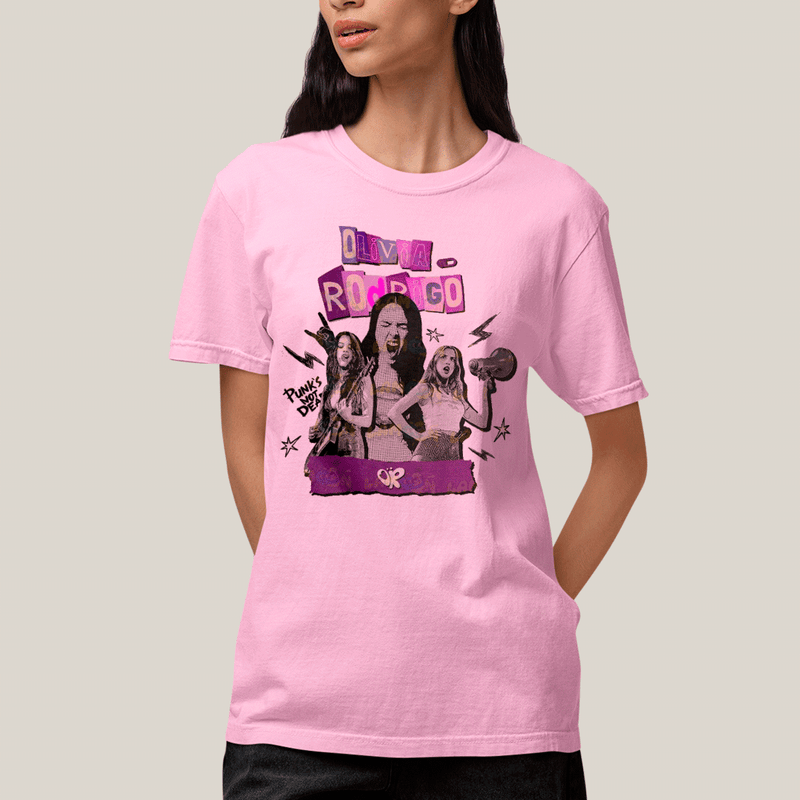 Camiseta Algodão Unissex T shirt Olivia Rodrigo Punk´s Not Dead