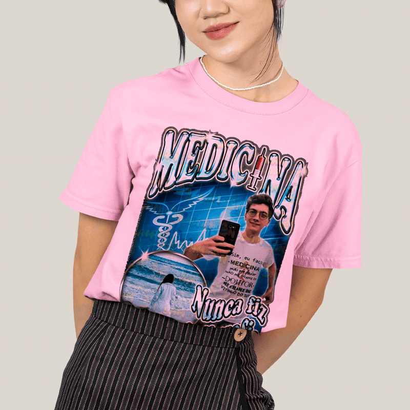 Camiseta Algodão Unissex T shirt- Medicina Nunca Fiz Caligrafia-