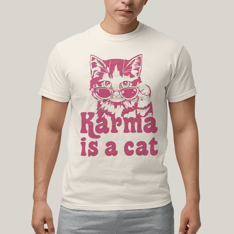 Camiseta Algodão Unissex T shirt Karma Is a Cat Pink