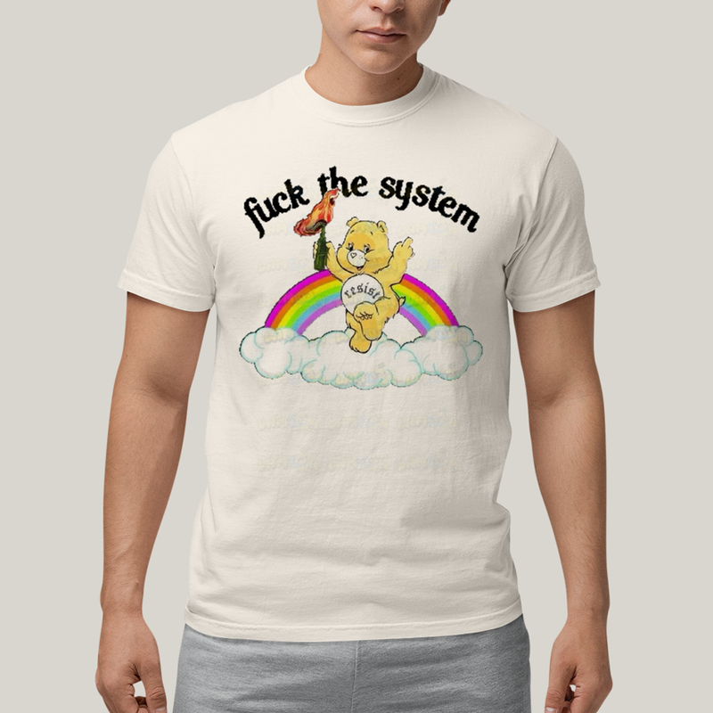 Camiseta Algodão Unissex T shirt Ursinho Fuck The System