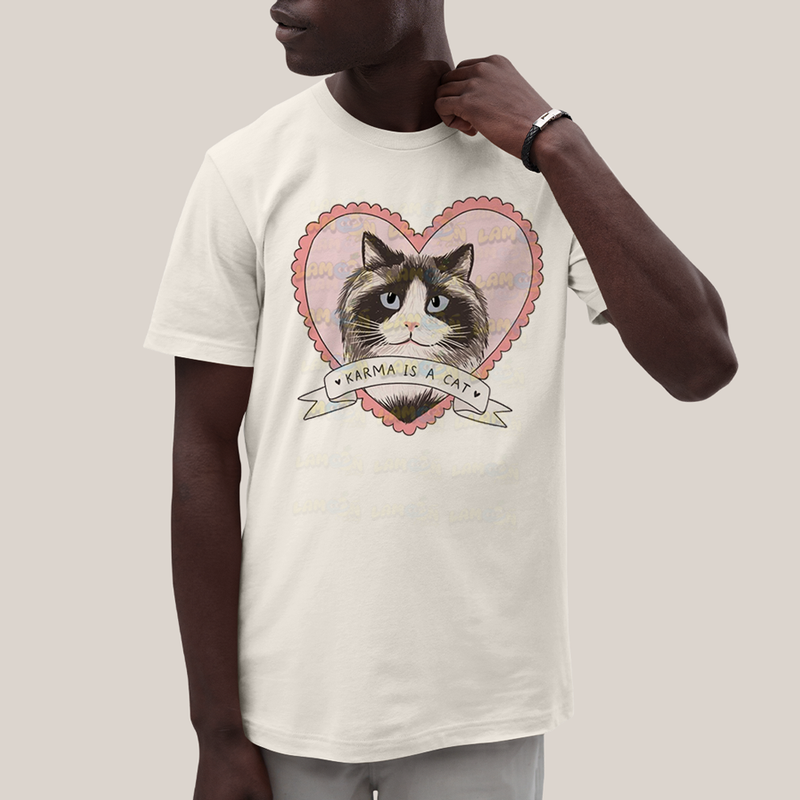 Camiseta Algodão Unissex T shirt Karma Is a Cat