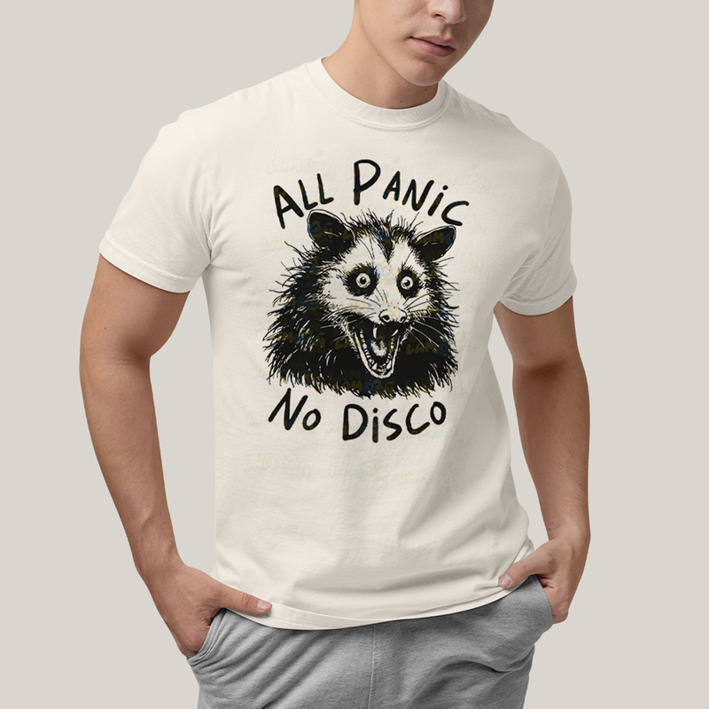 Camiseta Algodão Unissex T shirt All Panic No DIsco