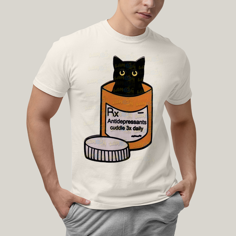 Camiseta Algodão Unissex T shirt Gato Antidepressants