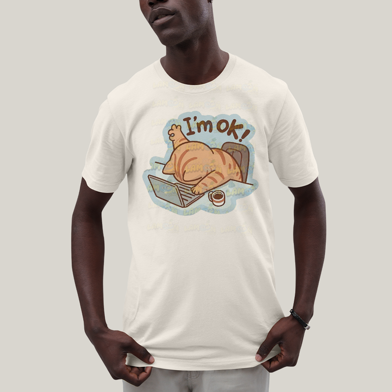 Camiseta Algodão Unissex T shirt Gato Eu Estou Bem Im Ok
