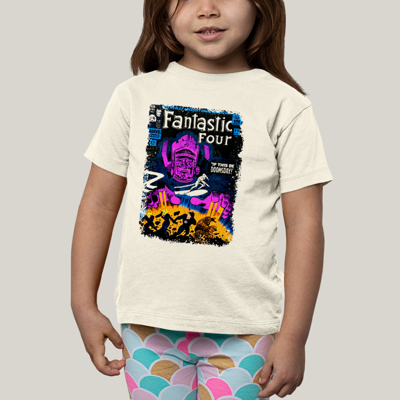 Camiseta Infantil Algodão Unissex T shirt Quarteto Fantástico vs Galactus Capa de HQ