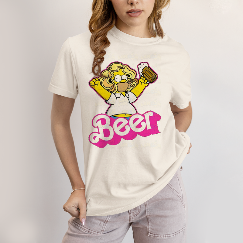 Camiseta Algodão Unissex T shirt Simpsons Homer Beer Barbie
