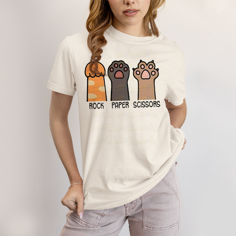 Camiseta Algodão Unissex T shirt Gato Rock Paper Scissors