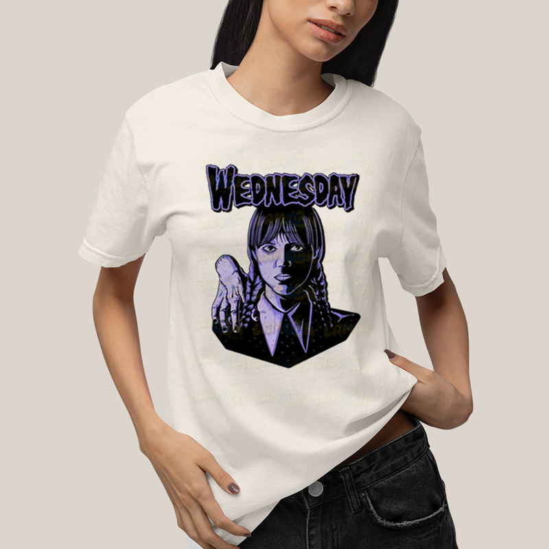Camiseta Algodão Unissex T shirt Wandinha Roxo Wednesday