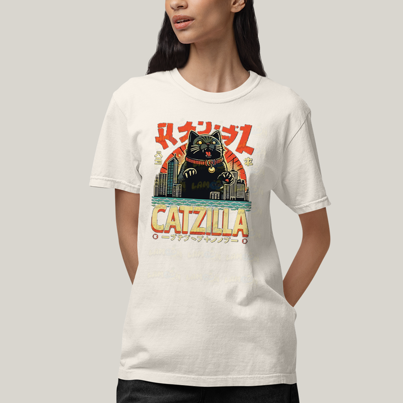 Camiseta Algodão Unissex T shirt Gato Catzilla Godzilla Meme