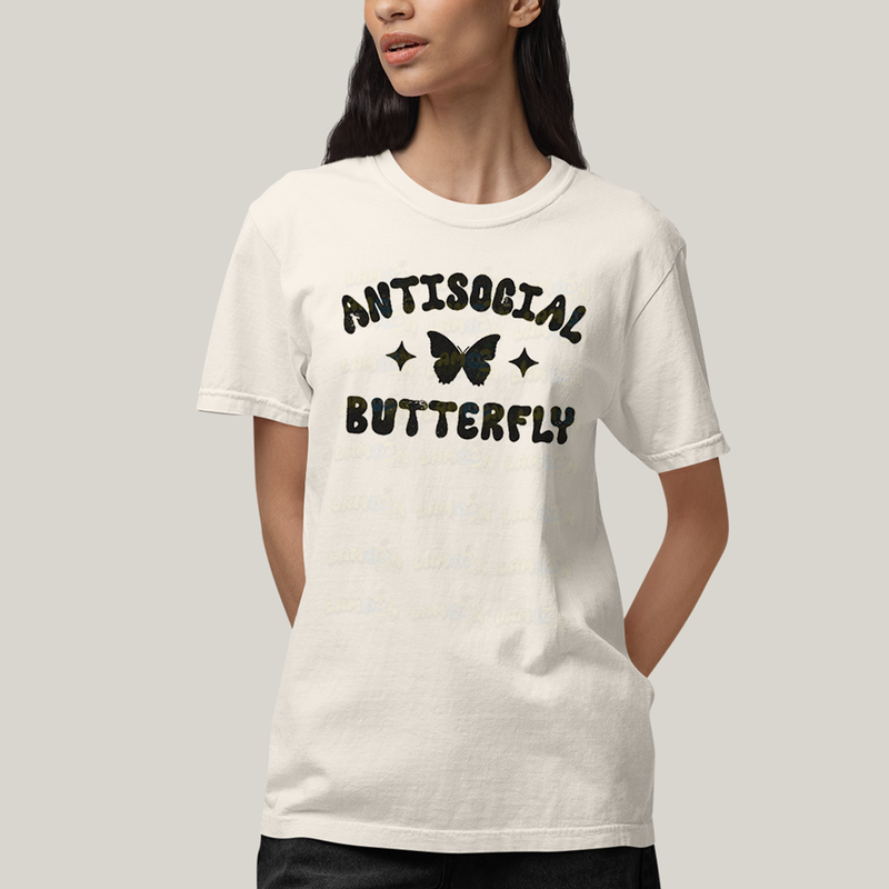 Camiseta Algodão Unissex T shirt Antisocial Butterfly