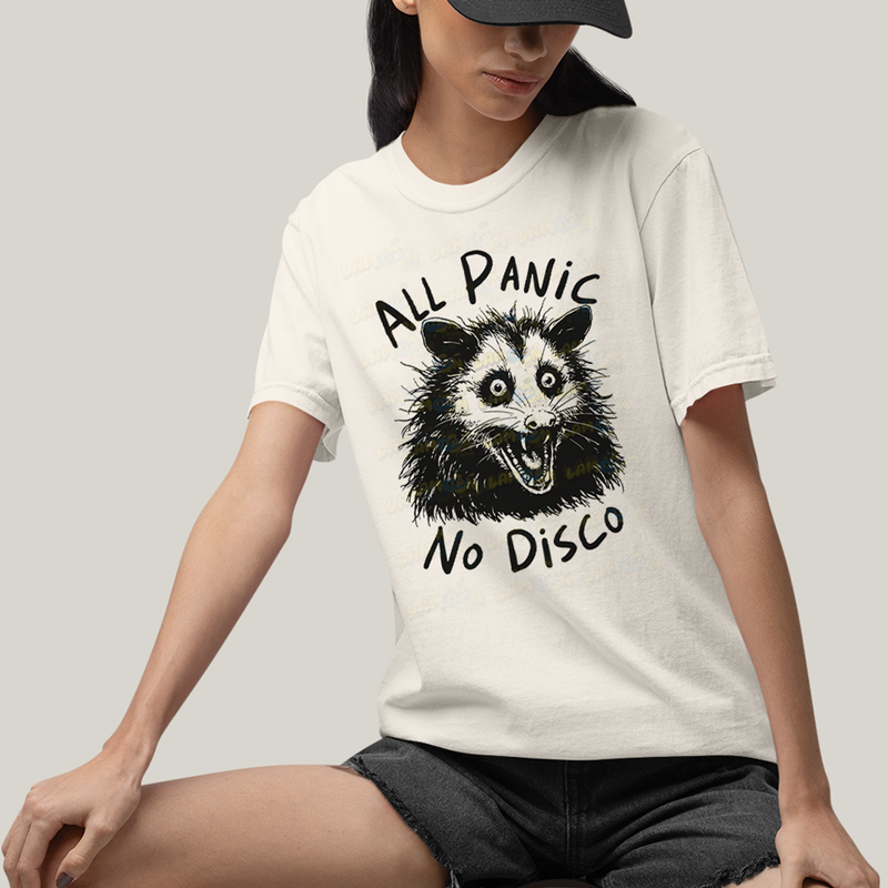 Camiseta Algodão Unissex T shirt All Panic No DIsco