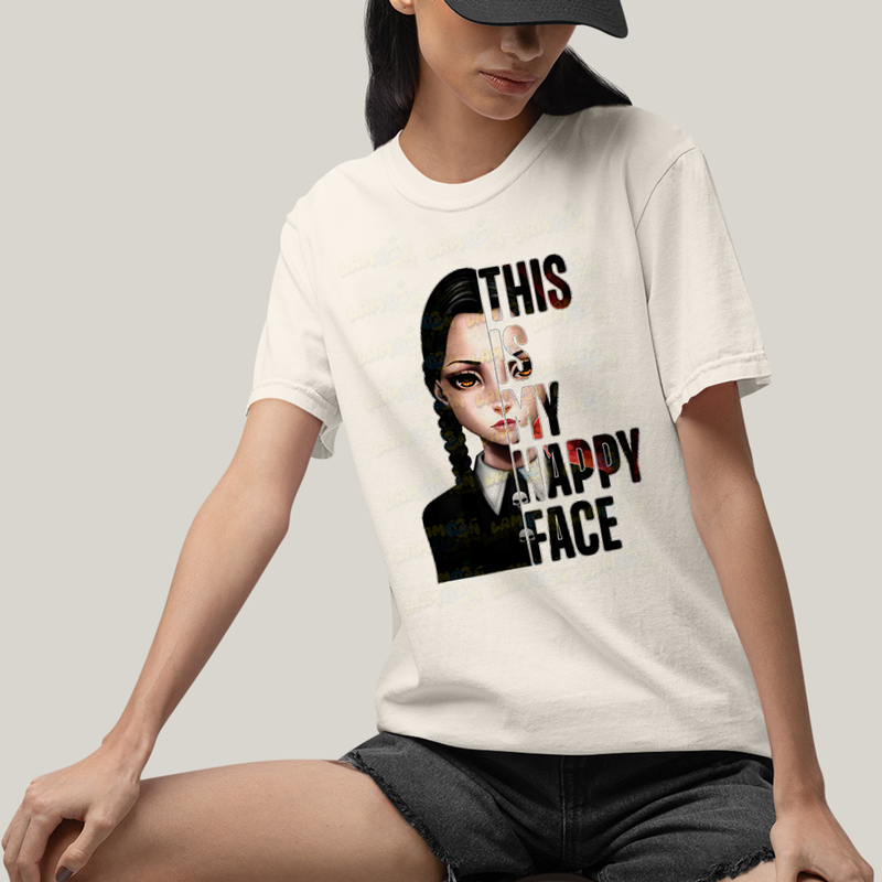 Camiseta Algodão Unissex T shirt Wandinha Essa é Minha Cara Feliz